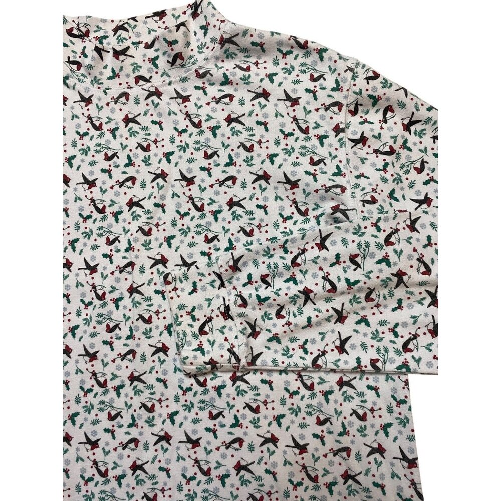 Hasting & Smith Womens Christmas Mock Neck Medium Shirt Bird Print Long Sleeve